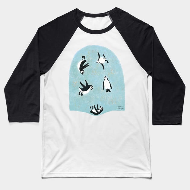 Penguins on Trampolin Baseball T-Shirt by mnutz